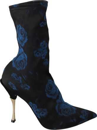 Dolce & Gabbana Vrouwen zwart Stretch Blue Roses enkellaarsjes schoenen