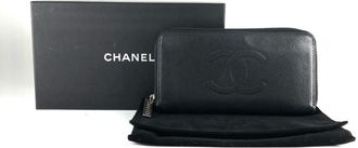 Chanel Black Leather Long Wallet (Bi-Fold) (Pre-Owned)