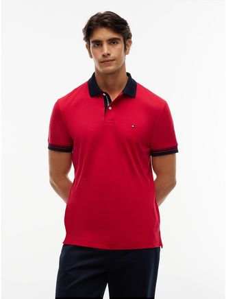 Tommy Hilfiger Mens Regular Fit Tipped Smooth Cotton Polo - Medium Red - XXL
