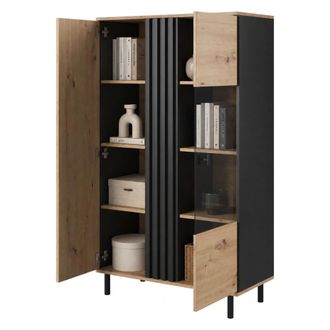 Dmora Vitrina Lafasoli, Mueble Expositor 6 Estantes, 2 Puertas, Con Patas, 90x40x149h Cm Marr&oacute;n Roble Nodo