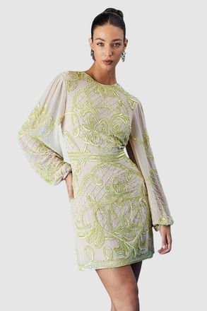 Coast Muse Chiffon Embellished Mini Dress in Natural at Nordstrom, Size 10