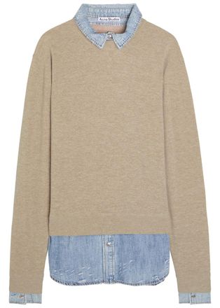 Acne Studios Layered Denim Shirt Wool Jumper - Beige - S (UK8-10 / S)