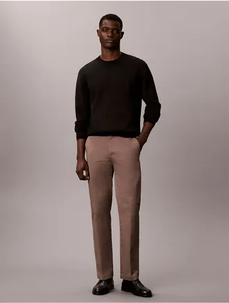 Calvin Klein Mens Cotton Stretch Straight Trousers - Grey - 31W x 30L