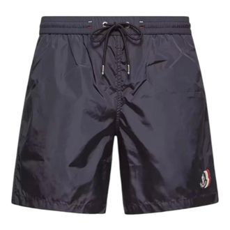 Moncler Beachwear, male, Blue, Size: 2XL Logo Patch Swim Shorts