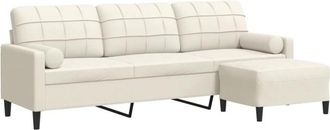 vidaXL Vidaxl - Sof&aacute; De 3 Plazas Con Taburete De Terciopelo Crema 210 Cm