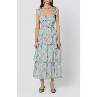 ASTR the Label Tiered Tie Strap Sundress in Mint Multi Floral at Nordstrom Rack, Size X-Small