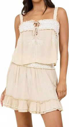 Surf Gypsy Smocked Skirt With Palm Tree Detail In Beige
