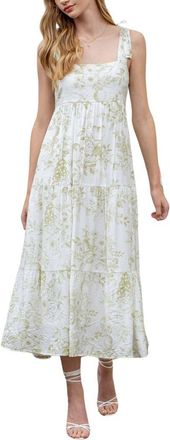 Blu Pepper Fruit Blossom Tie Strap Tiered Midi Sundress in Olive at Nordstrom Rack, Size Large