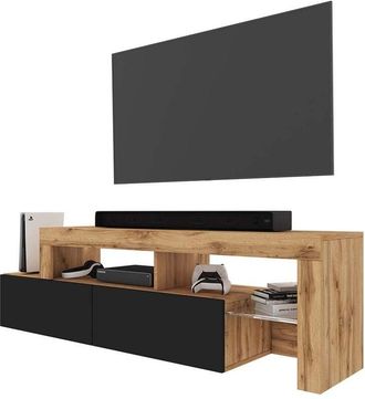 Selsey Selsey - Asten - Mueble tv - 172 cm - Roble wotan - frontal negro - con led