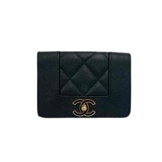 Chanel Pre-owned Wallets, female, Black, Size: ONE SIZE Pre-owned Mademoiselle Caviar mini trifold wallet