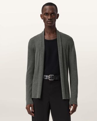 AllSaints Wool Mode Merino Ramskull Open Cardigan, Size: XXL
