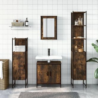 Berkfield Home Durable 4 Piece Bathroom Furniture Set Smoked Oak Engineered Wood in Brown