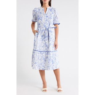 Sugarlips Eve Floral Nori Midi Dress in White/Blue at Nordstrom, Size X-Small