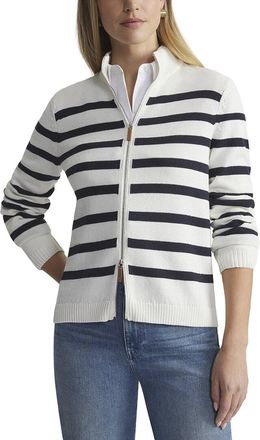 Lafayette 148 New York Petite Stripe Fitted Silk-Blend Bomber Jacket