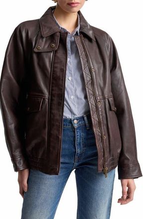 Avec Les Filles Oversize Leather Bomber Jacket in Pecan at Nordstrom, Size X-Large
