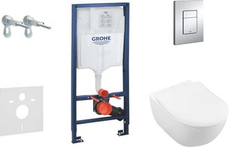GROHE Rapid Sl - M&oacute;dulo De Instalaci&oacute;n En Pared, Taza Y Asiento Subway 2.0, Directflush, Softclose, Ceramicplus Y Bot&oacute;n Skate Cosmo, Cromo 38528set-ki