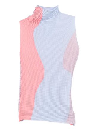 Issey Miyake pleated two-tone top - Blue