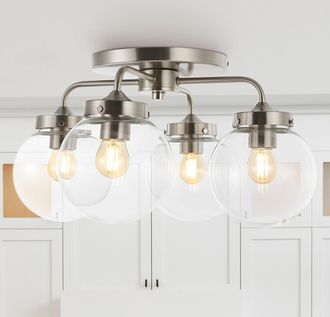 Jonathan Y Designs Piper 18 4-Light Farmhouse Rustic Iron/Glass LED Semi Flush Mount