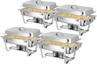 MegaChef 9.5 Quart Stackable Stainless Steel Professional Chafing Dish/Food Warmer/Buffet Server Serving Trays, Set of 4 in Silver at Nordstrom