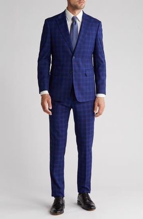 English Laundry Trim Fit Plaid Suit in Blue at Nordstrom Rack, Size 42Regular