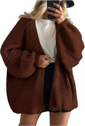 Generic Womens Oversized Open Front Chunky Knit Cardigan Sweaters Casual Long Lantern Sleeve Fall oversize cardigan for women (Evening,L)