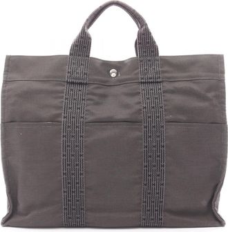 Herm&egrave;s Gray Nylon Canvas Handbag Tote Bag (Pre-Owned)