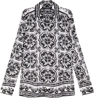 Dolce & Gabbana Overhemden, Heren, Veelkleurig, S, Majolica-print Cr&ecirc;pe Martini Shirt