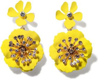 Carolina Herrera floral dangle earrings - women - Metal/Steel/Enamel/glass/Cubic Zirconia - One Size - Yellow