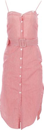 Nanushka Striped Midi Length Dress in Red Cotton