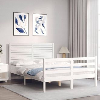 Berkfield Home Beautiful Bed Frame with Headboard White Small Double Solid Wood