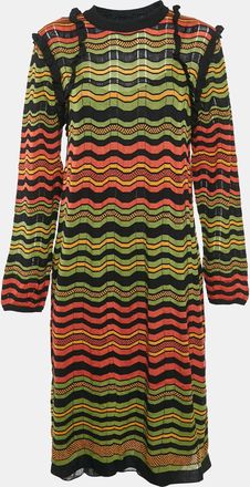 M Missoni Green/orange Patterned Knit Ruffle Detail Midi Dress