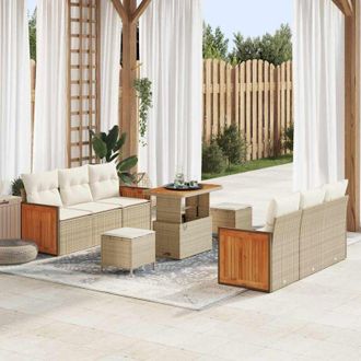 vidaXL Vidaxl - Conjunto De Sof&aacute; De Jard&iacute;n 9 Pcs Beige, Crema 90 X 55 X 71 Cm