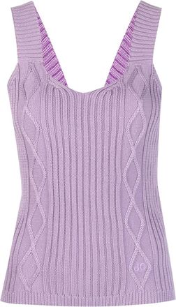 Jacob Cohen logo-embroidered cable-knit tank top - women - Cotton - M - Purple