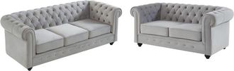 Vente-Unique Divano 3+2 posti Velluto Grigio - CHESTERFIELD