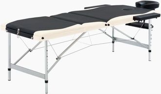 vidaXL Lettino Massaggio Pieghevole 3 Zone in Alluminio Nero e Beige - Vidaxl
