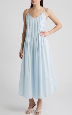 Parker Cami Pintuck Cotton Midi Dress in Ice Water at Nordstrom, Size Xx-Large