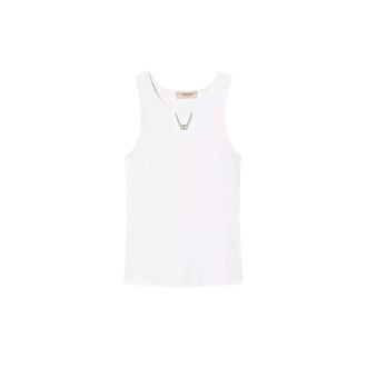 Twinset Sleeveless Tops, female, White, M, White Cotton Tank Top with Chain