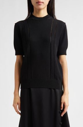 Jil Sander Pointelle Knit Wool & Cotton Sweater in Black at Nordstrom, Size 2 Us