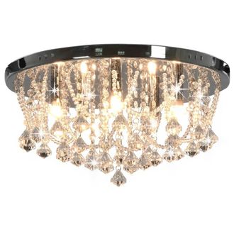 Berkfield Home Ceiling Lamp with Crystal Beads Silver Round 4 x G9 Bulbs