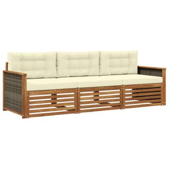 vidaXL Conjunto De Sof&aacute;s De Exterior Con Coj&iacute;n 3 Pcs Natural Y Crema Vidaxl