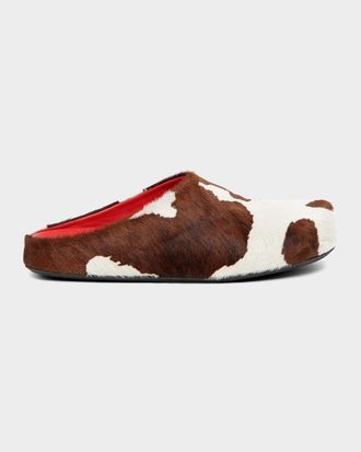Marni Men & apos;s Fussbett Cow-Print Calf Hair Sabots