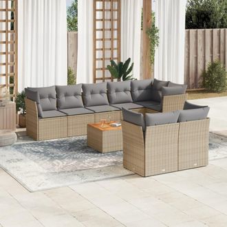 vidaXL Juego De Sof&aacute;s Jard&iacute;n Con Cojines Beige Mezcla 9 Pzas Rat&aacute;n Pe Vidaxl