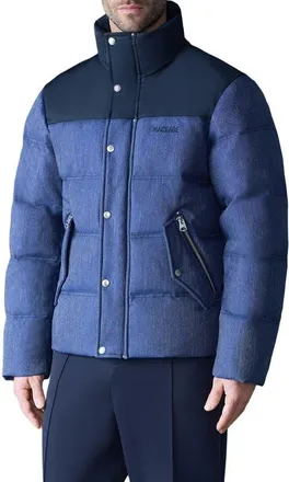 Mackage Everett Mixed Media Down Puffer Jacket in Medium Denim at Nordstrom, Size 42