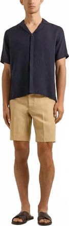 Orlebar Brown Alex Linen Short With Piping In Biscuit Damson