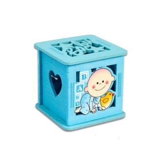 Trade Shop Trade Shop - 12 Scatolina Portaconfetti In Legno Bomboniera Nascita Battesimo Azzurro Maschio