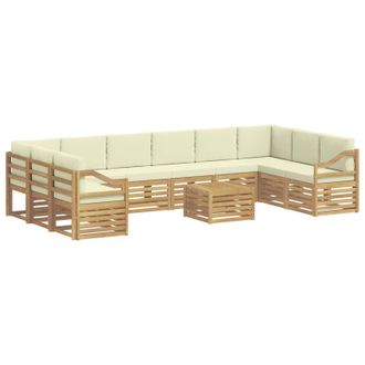 vidaXL Conjunto De Sof&aacute;s De Exterior 11 Pcs Blanco Y Crema Poli&eacute;ster Vidaxl