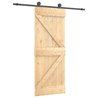 Berkfield Home Sliding Door with Hardware Set 85x210 cm Solid Wood Pine in Light Brown