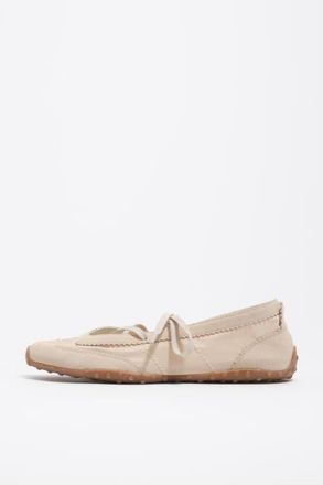 Bimba & Lola Bone-Colored Suede And Nylon 13 10 Sporty Ballerina in Ivory at Nordstrom, Size 40