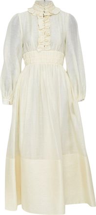 Zimmermann ruffle trim linen silk midi dress