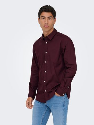 Only & Sons Langarmhemd ONLY & SONS ONSFLORIAN LIFE LS POPLIN SHIRT OTL, Herren, Gr. L, N-Gr, rot (port royale), Web, Obermaterial: 65% Polyester, 35% Baumwolle, 